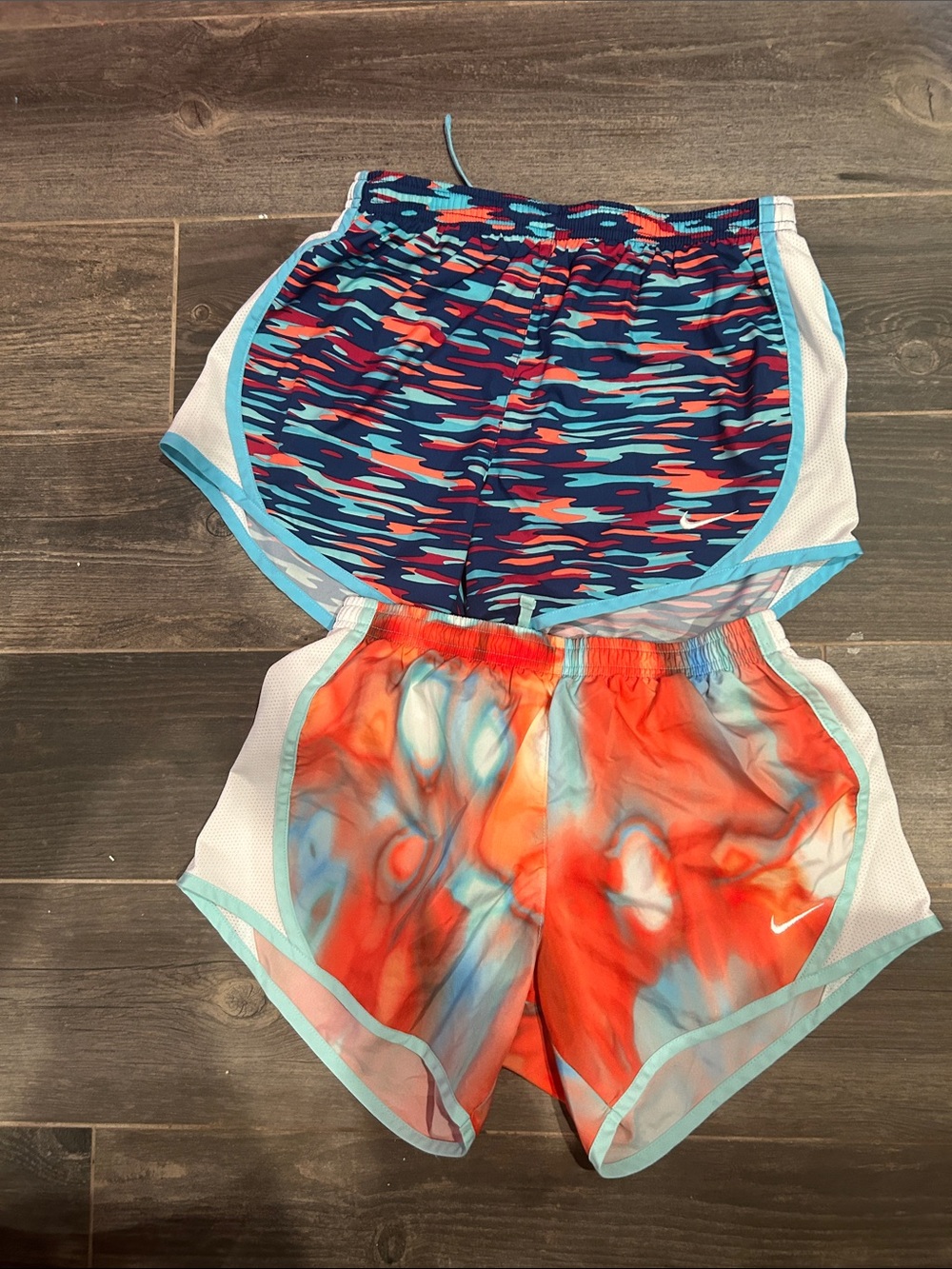Nike Women's Running Shorts - Navy, Cyan & Coral / Orange Swirl Pair